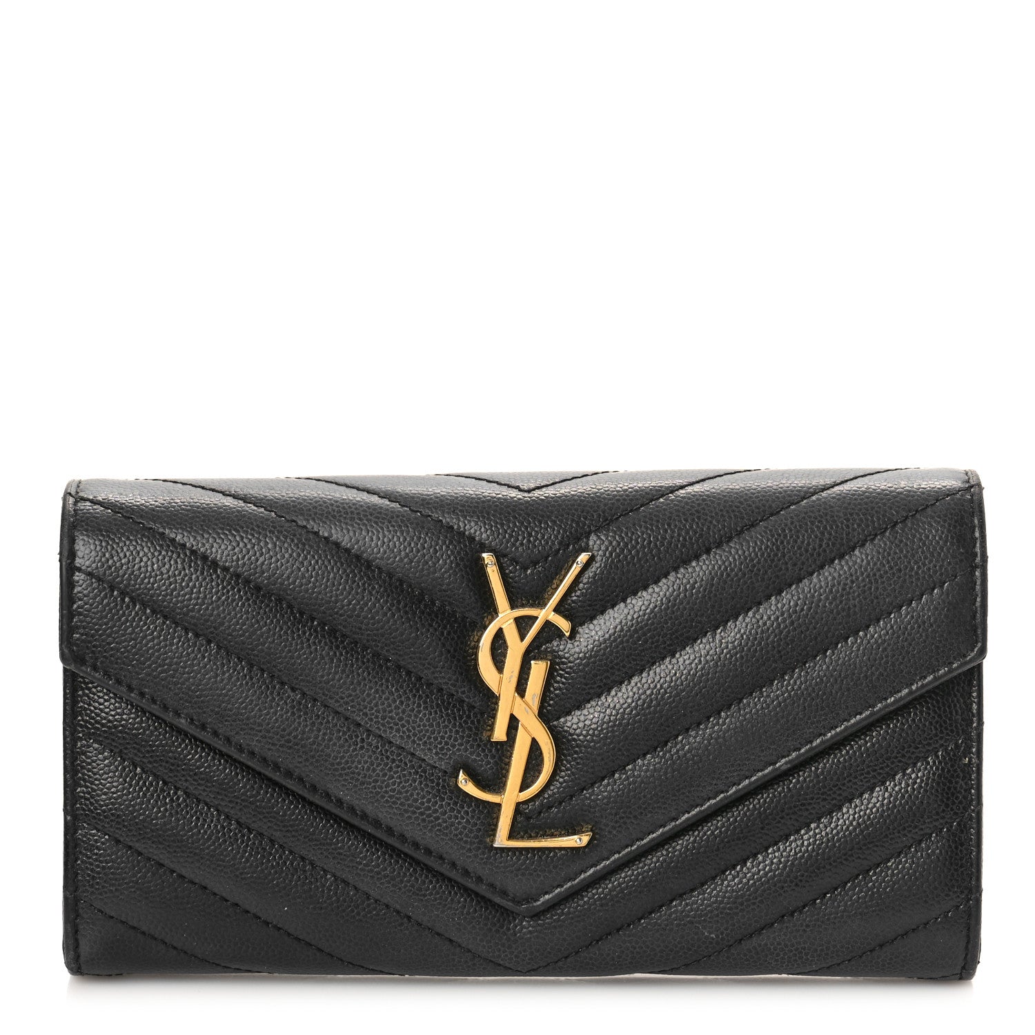 Saint Laurent Grain De Poudre Matelasse Chevron Monogram Flap Wallet Black 1 of 10