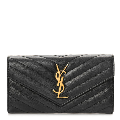Saint Laurent Grain De Poudre Matelasse Chevron Monogram Flap Wallet Black 1 of 10