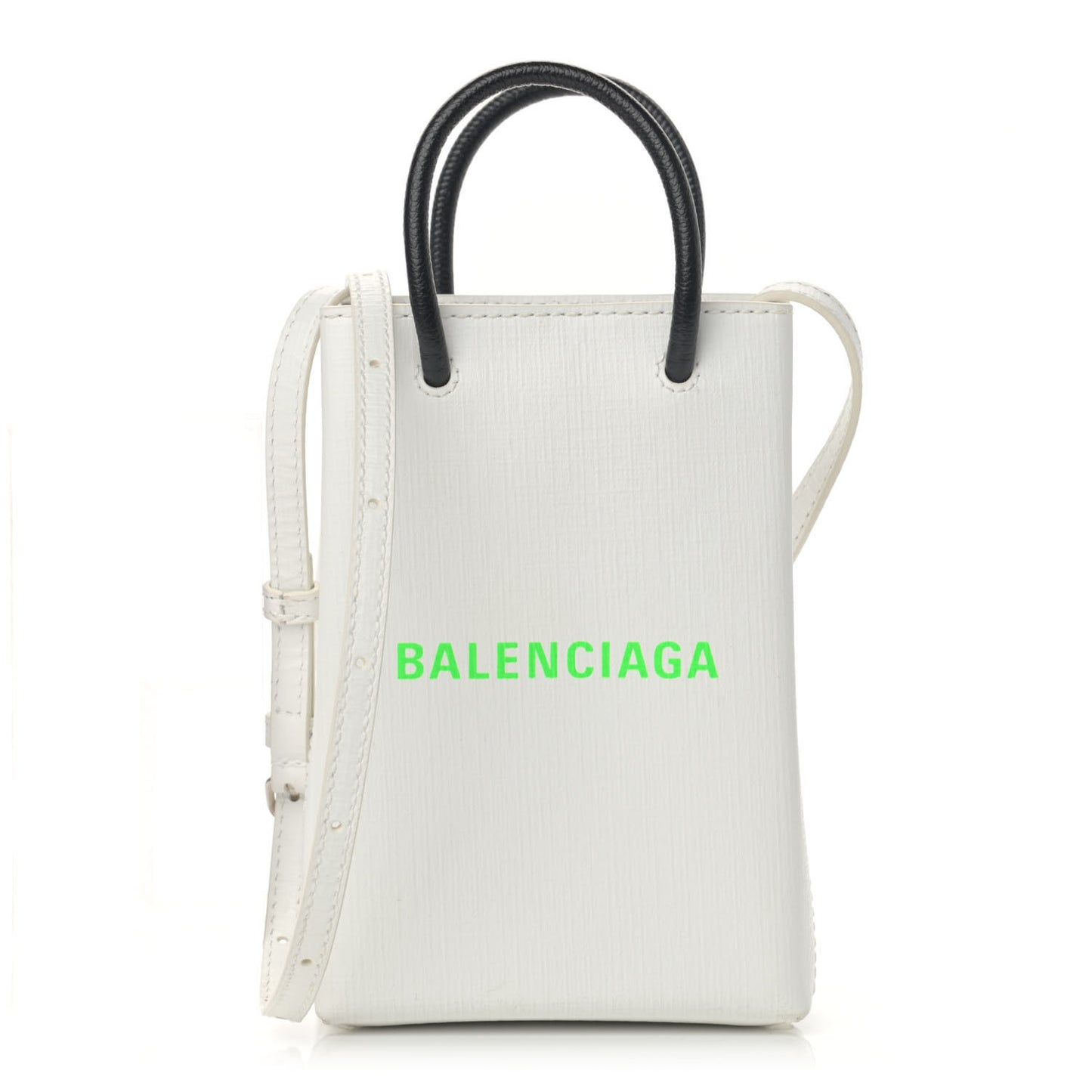 Squared Calfskin Logo Shopping Phone Holder Bag White Light Green