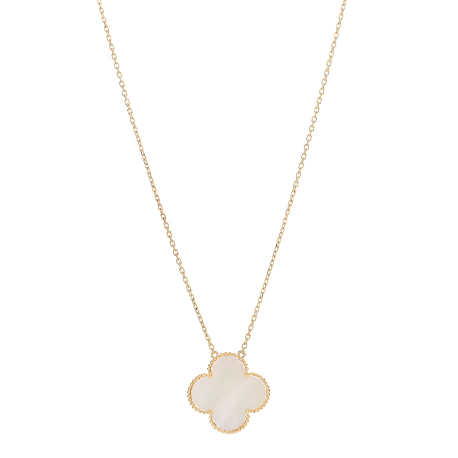 Van Cleef & Arpels 18K Yellow Gold Mother of Pearl Magic Alhambra Pendant Necklace 1 of 4