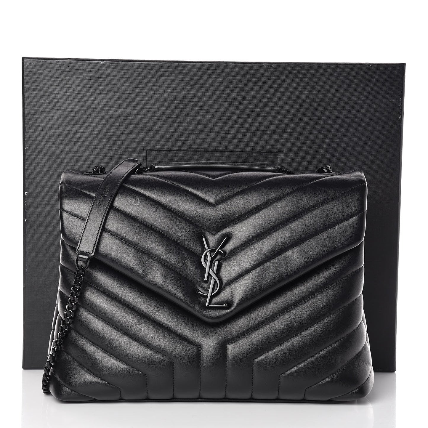 Calfskin Y Quilted Monogram Medium Loulou Chain Satchel Black