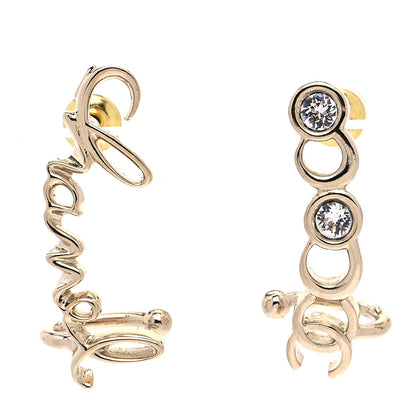 Chanel Metal Crystal Coco Script CC Climber Earrings Gold 1 of 6