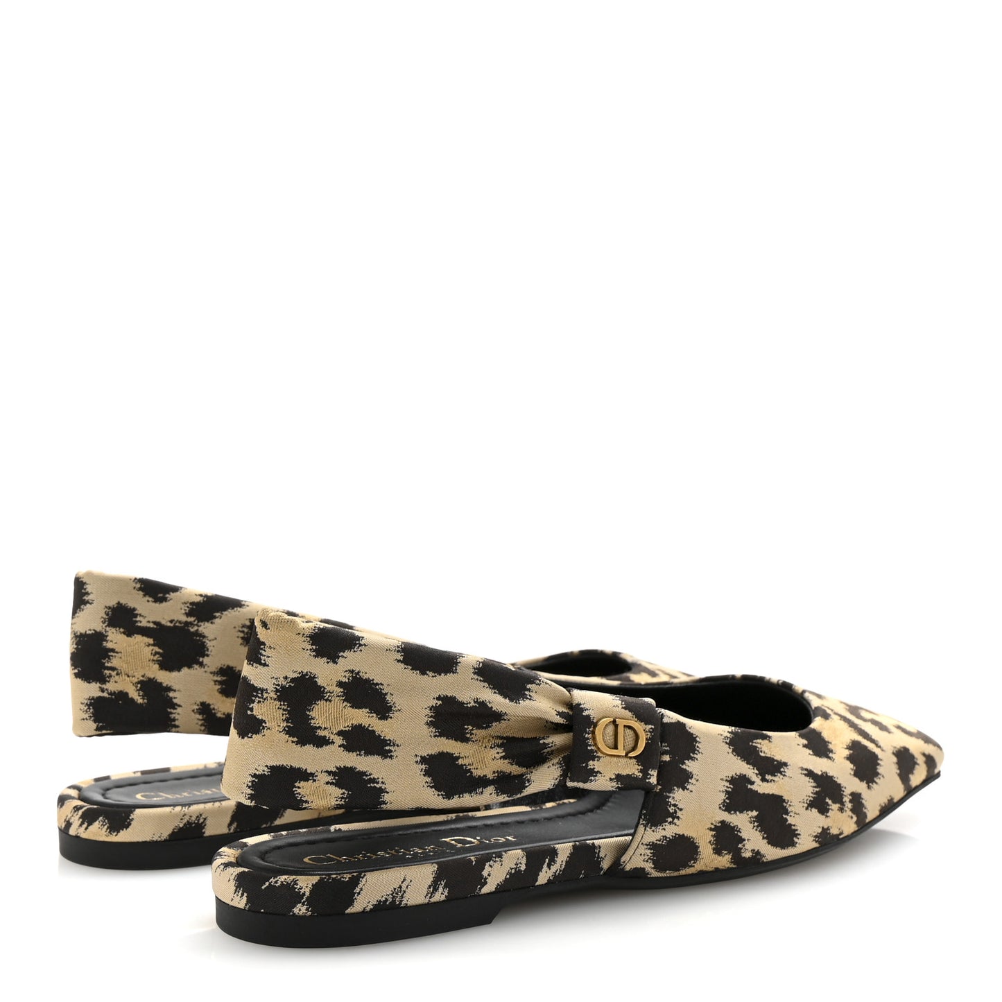 Nylon Leopard Print Mizza Slingback Flat 36 Beige Multicolor