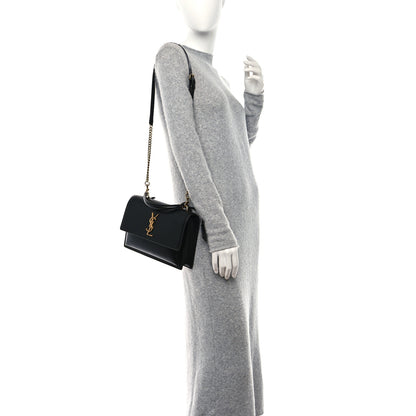 Saint Laurent Smooth Calfskin Medium Monogram Sunset Satchel Black 2 of 8
