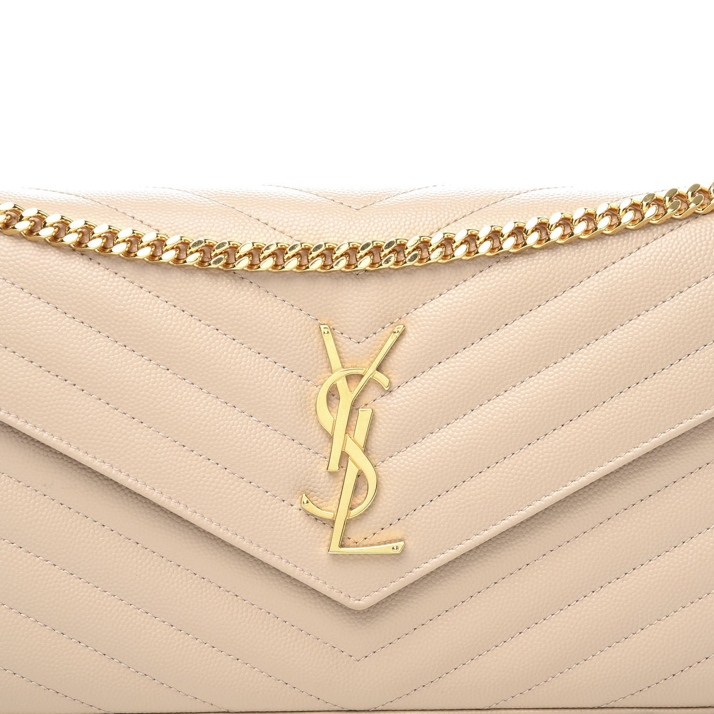 Grain De Poudre Matelasse Chevron Monogram Chain Wallet Nude Powder