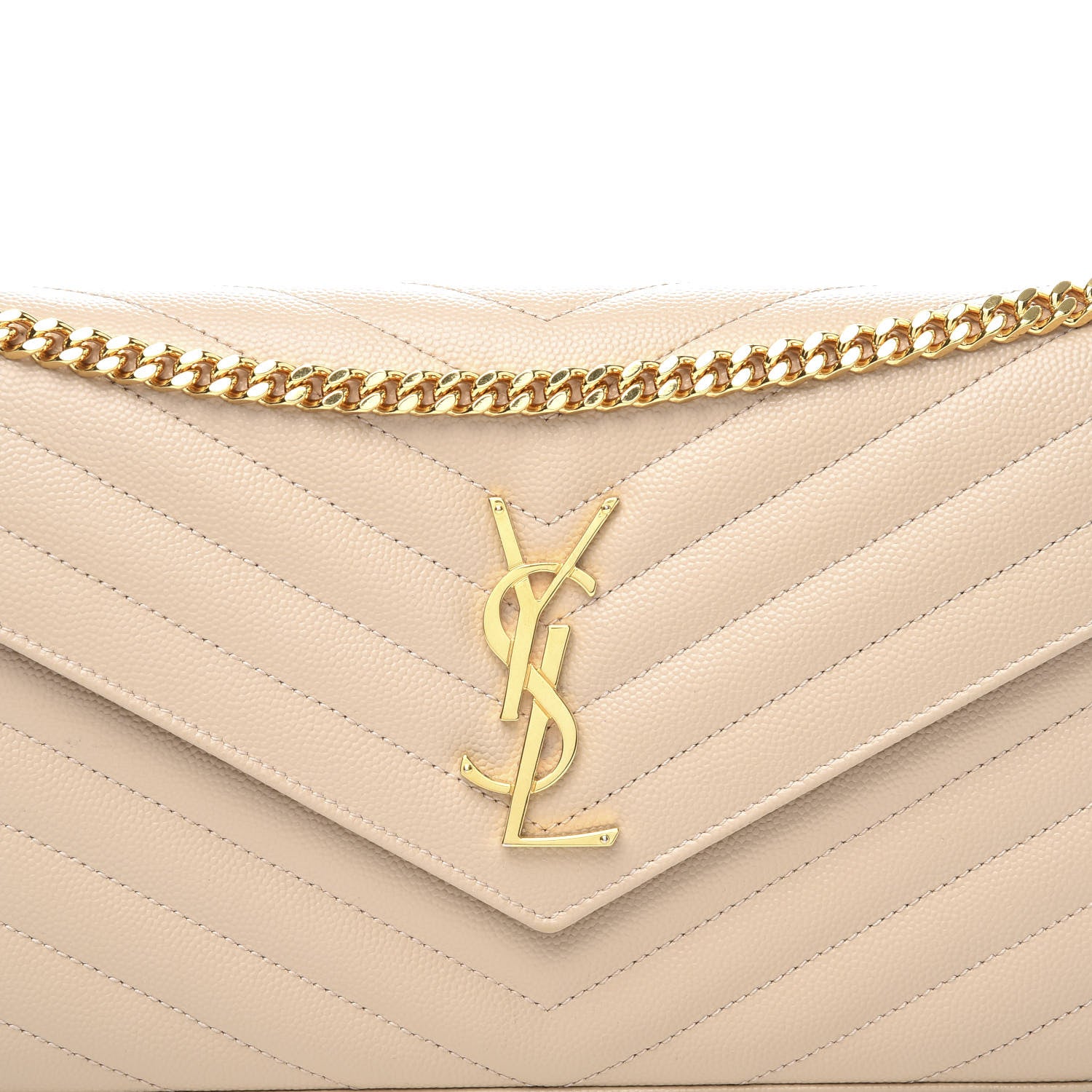 Saint Laurent Grain De Poudre Matelasse Chevron Monogram Chain Wallet Nude Powder 9 of 10