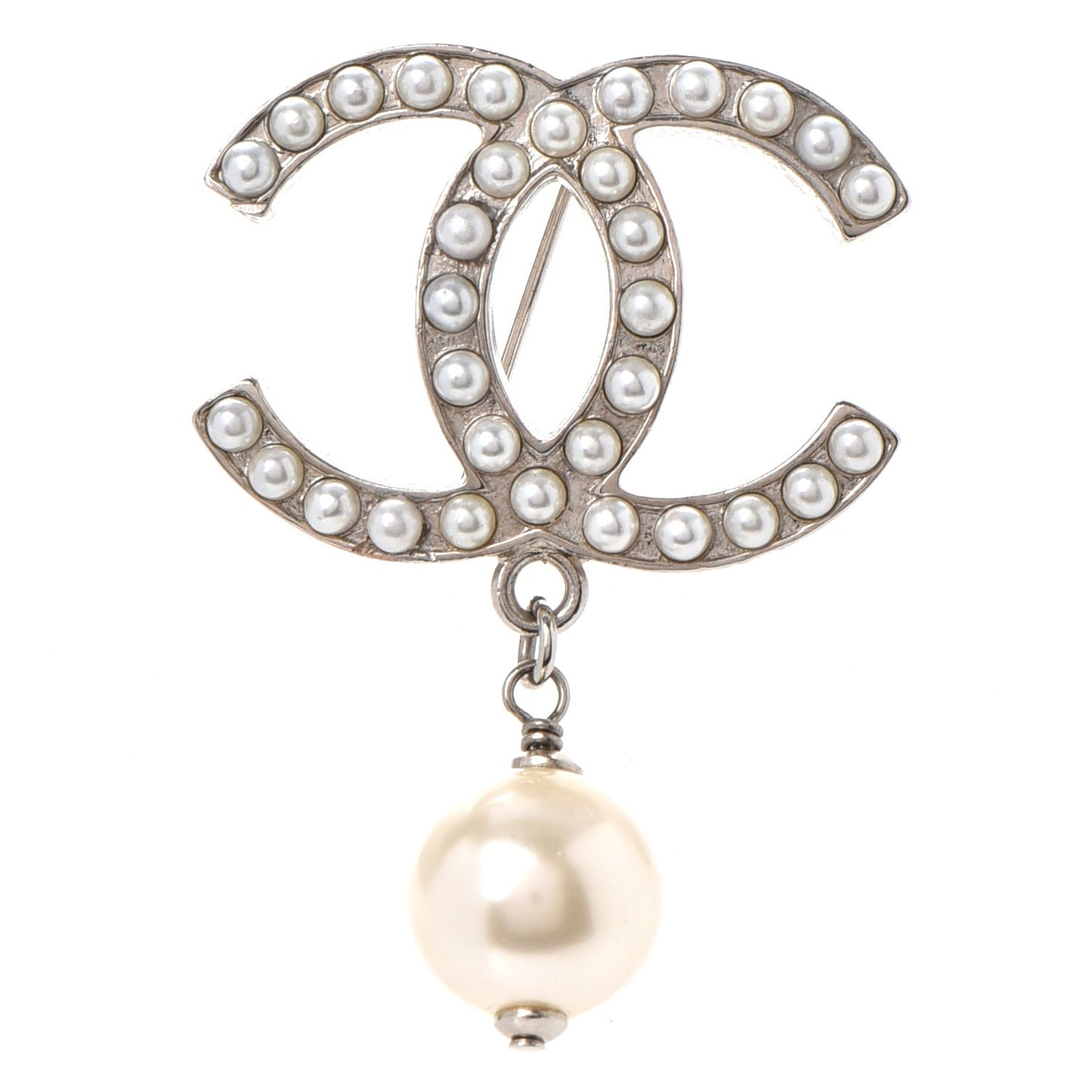 Pearl CC Drop Brooch Silver