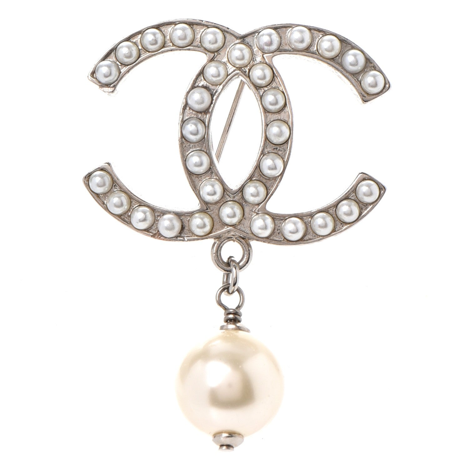 Chanel Pearl CC Drop Brooch Silver 1 of 5