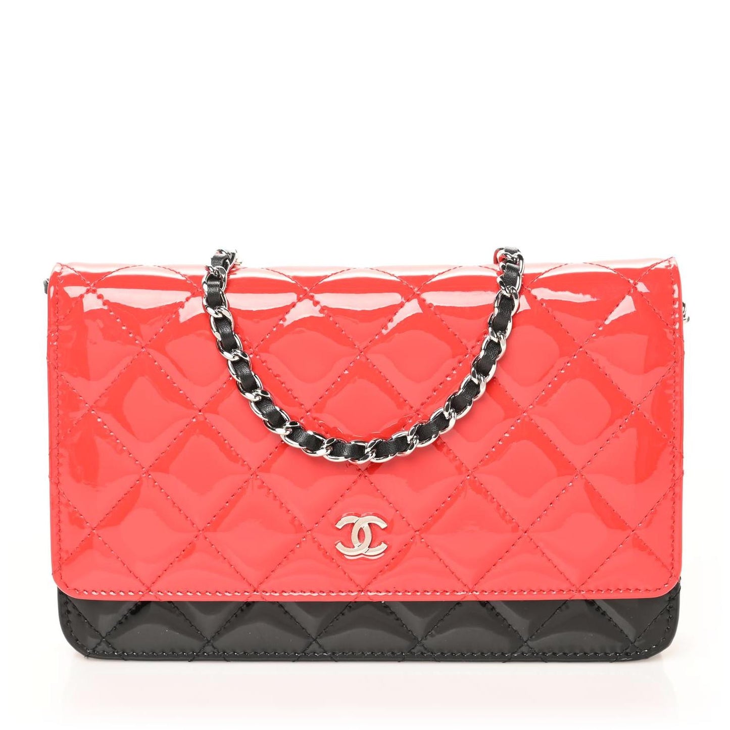 Patent Quilted Bi-Color Wallet On Chain WOC Red Black