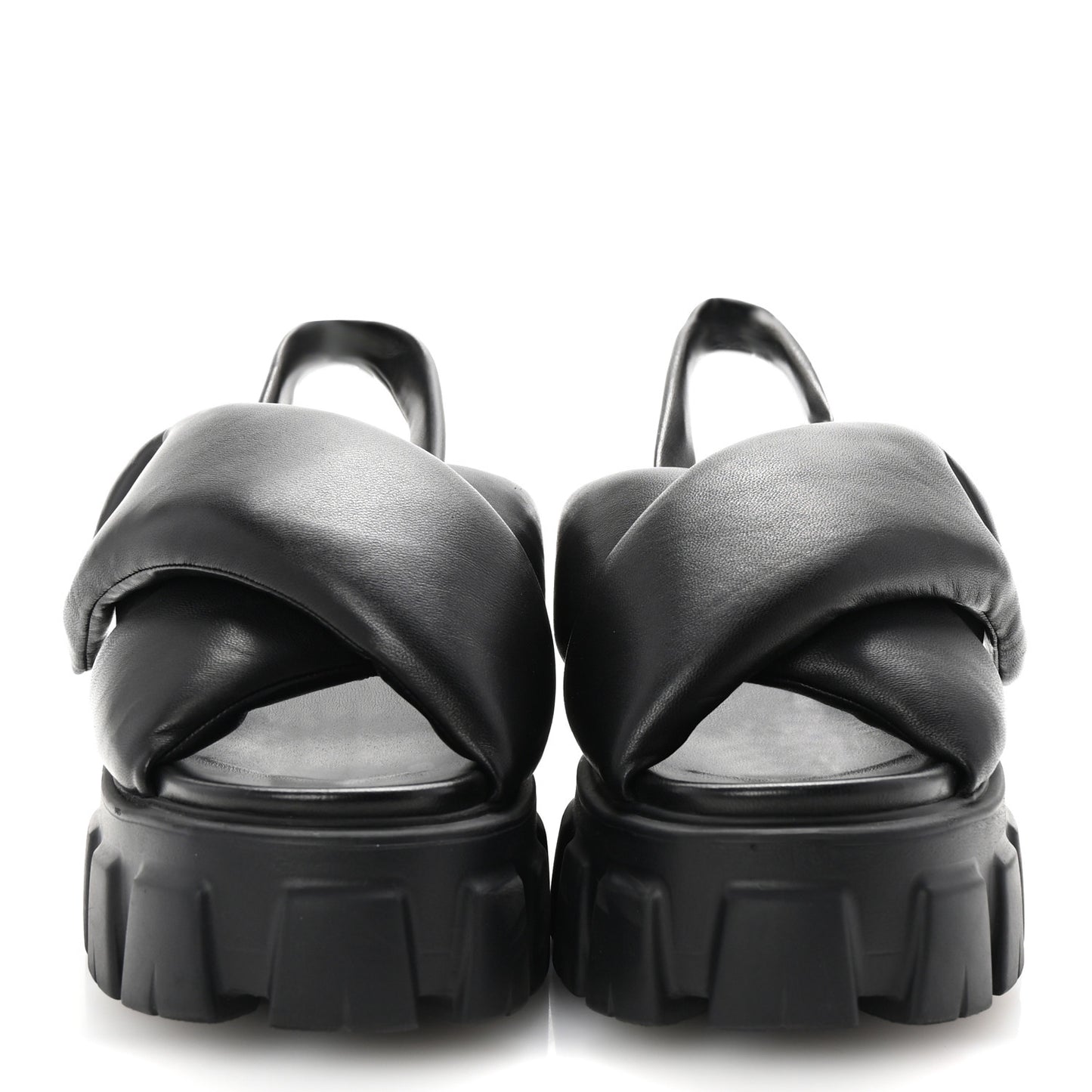 Nappa Soft Metal Triangle Logo Padded Monolith 55mm Slingback Sandals 39 Black