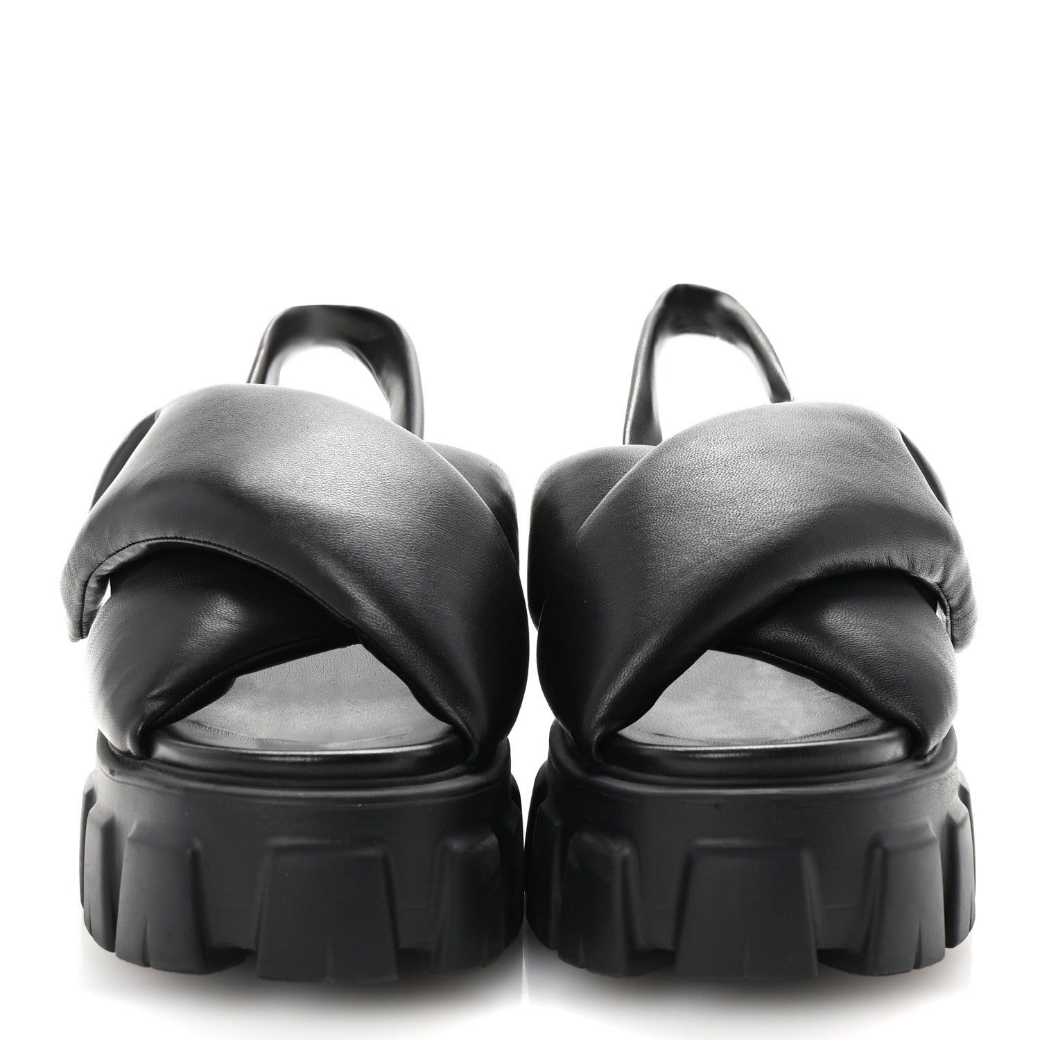 Prada Nappa Soft Metal Triangle Logo Padded Monolith 55mm Slingback Sandals 39 Black 3 of 9