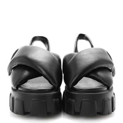 Prada Nappa Soft Metal Triangle Logo Padded Monolith 55mm Slingback Sandals 39 Black 3 of 9