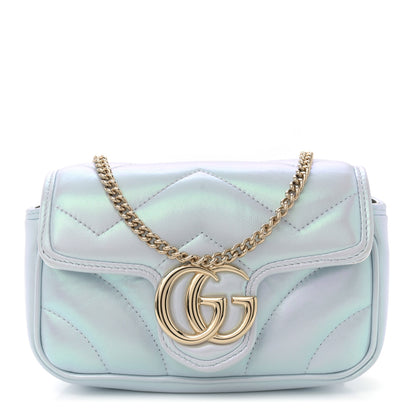 Gucci Iridescent Nappa Chevron Matelasse Super Mini GG Marmont Shoulder Bag Iridescent Snow Light Blue 1 of 11