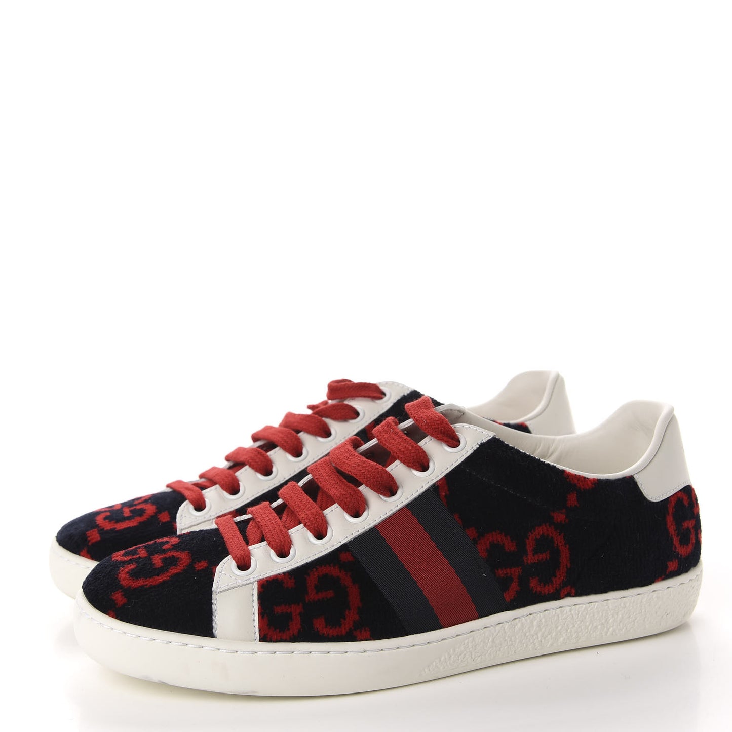 Terry Cloth GG Monogram Web Womens Ace Sneakers 36 Blue Red