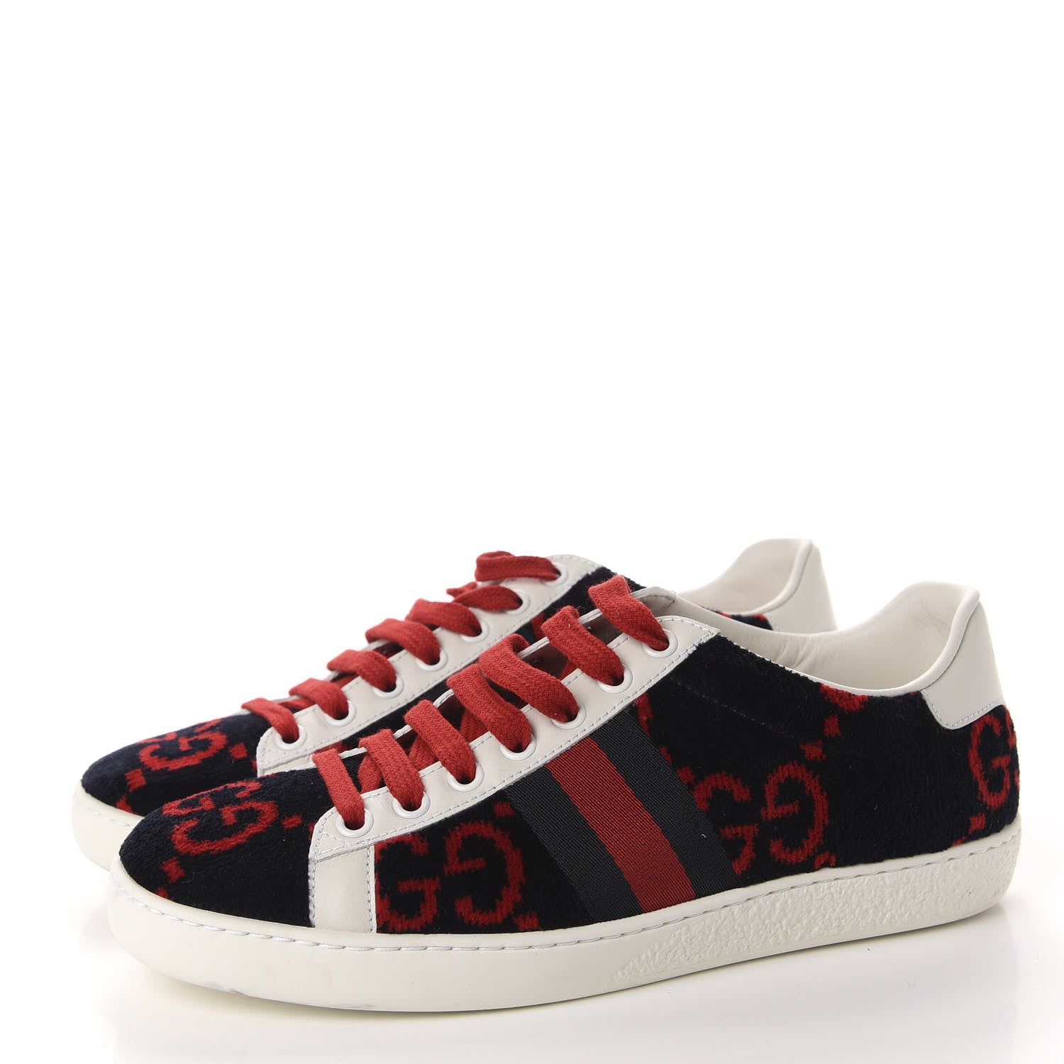 Gucci Terry Cloth GG Monogram Web Womens Ace Sneakers 36 Blue Red 3 of 10