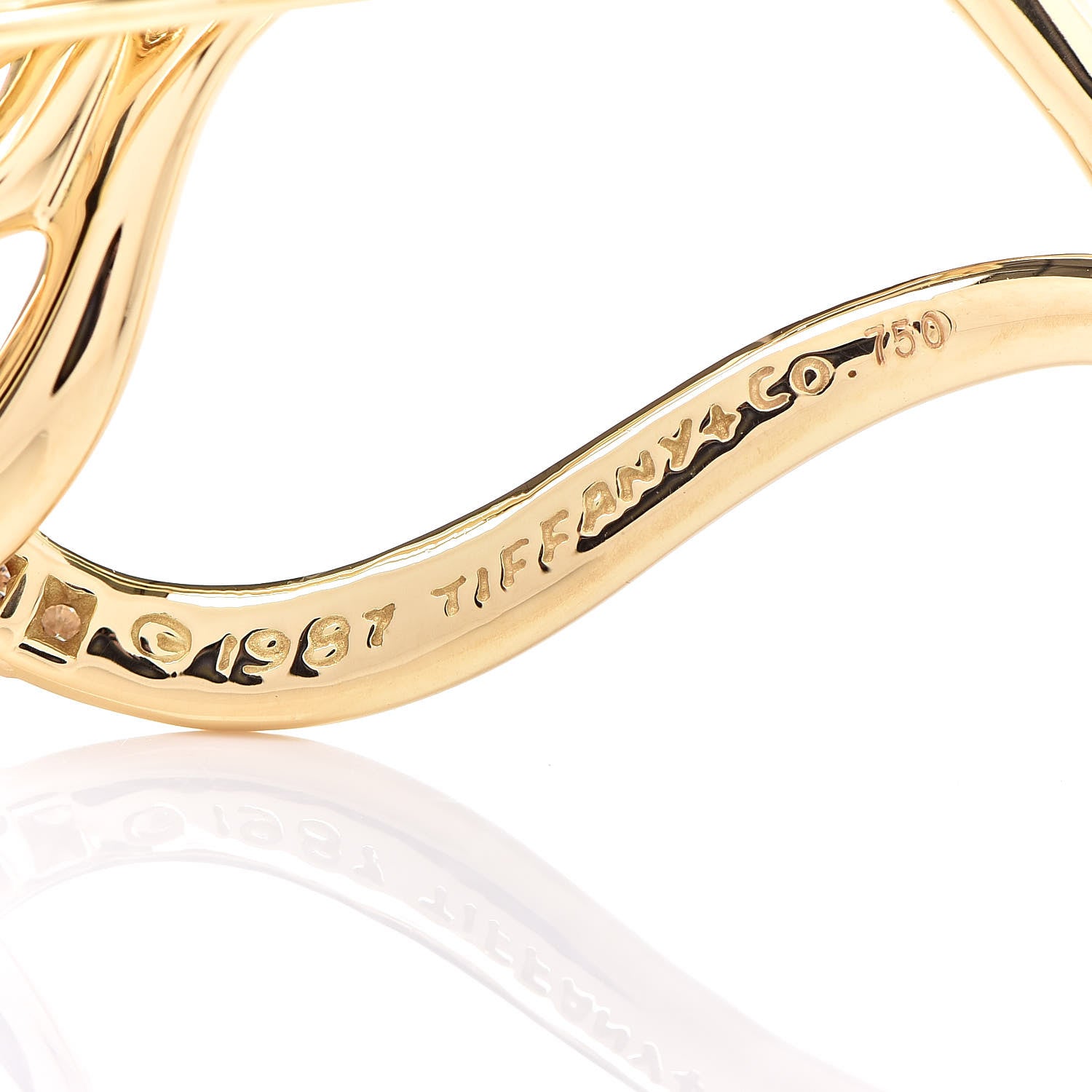 Tiffany 18K Yellow Gold Diamond Double Open Leaf Pin Brooch 4 of 4