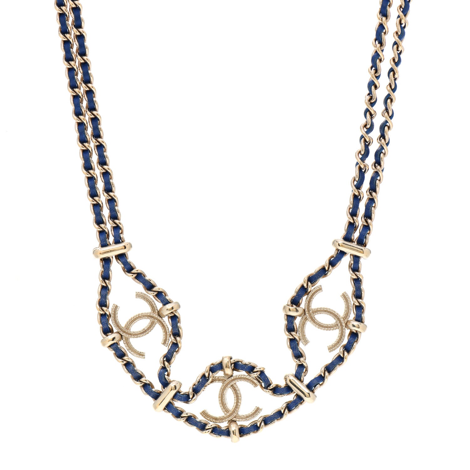 Chanel Metal Lambskin CC Chain Link Necklace Gold Blue 1 of 4