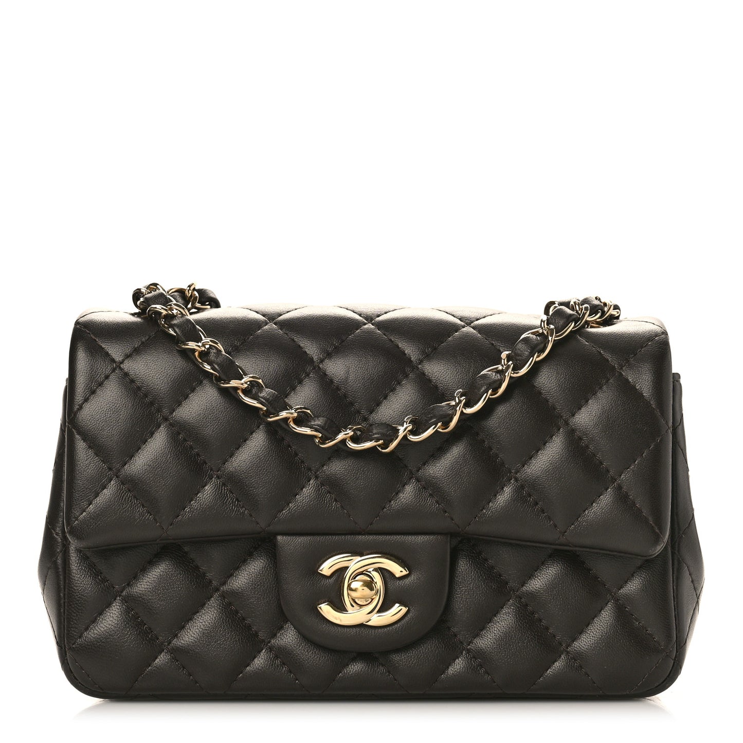 Lambskin Quilted Mini Rectangular Flap Dark Brown