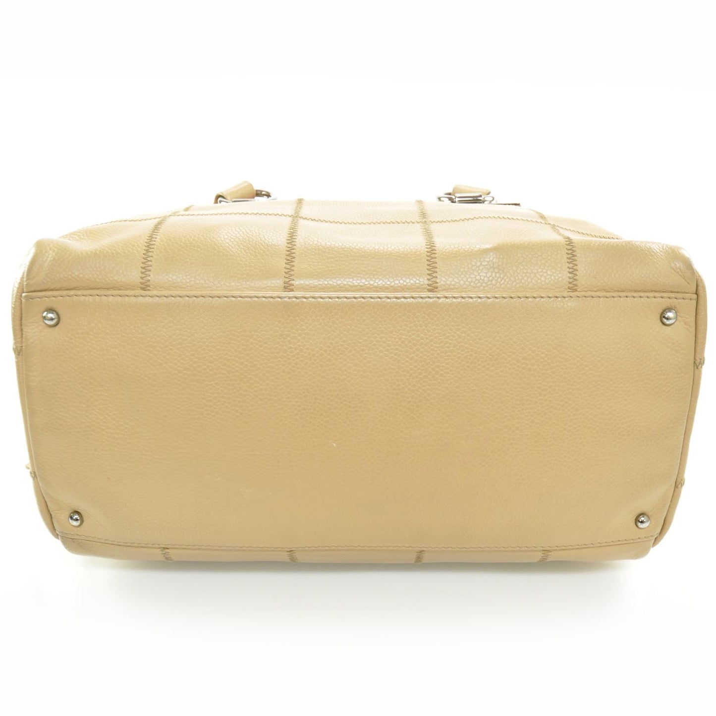 Leather Square Stitched Satchel Beige