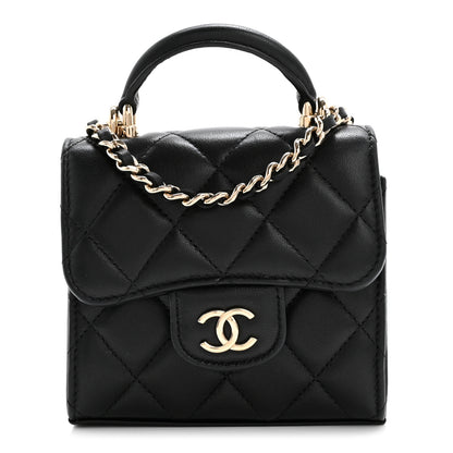 Chanel Lambskin Quilted Top Handle Flap Clutch With Chain Black 1 of 12