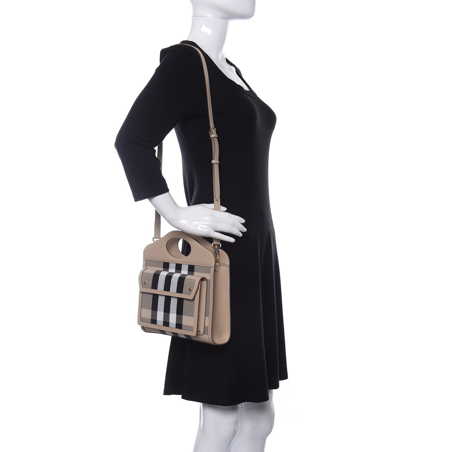 Burberry Smooth Calfskin Canvas Check Mini Pocket Bag Dusty Sand Soft Fawn 2 of 10