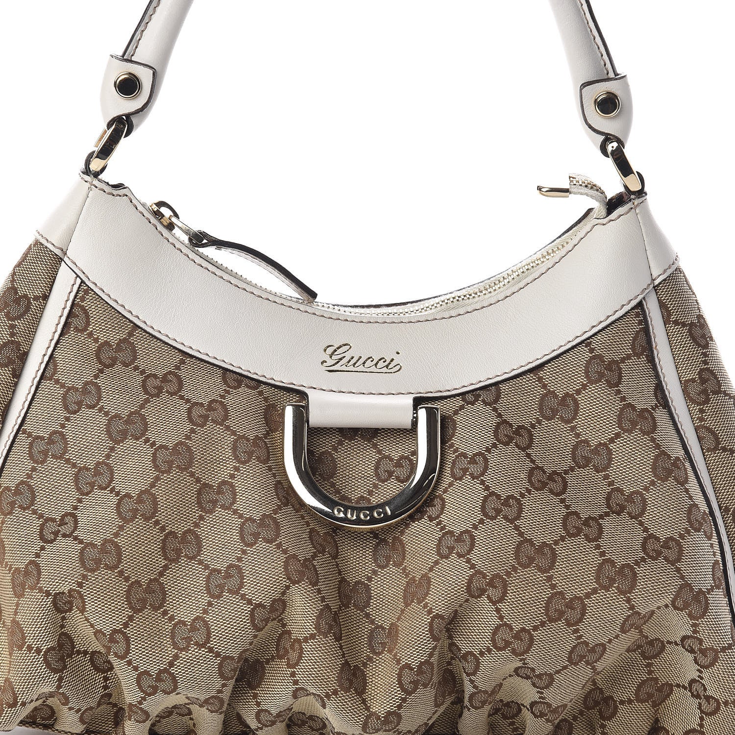 Gucci Monogram Medium D Gold Ring Hobo White 8 of 14