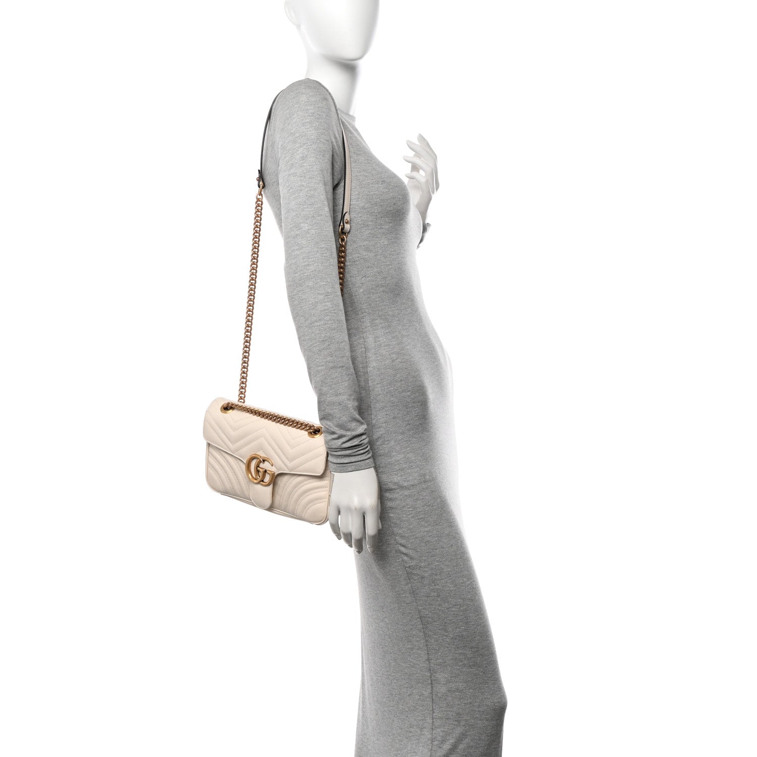 Gucci Calfskin Matelasse Small GG Marmont Shoulder Bag White 2 of 12