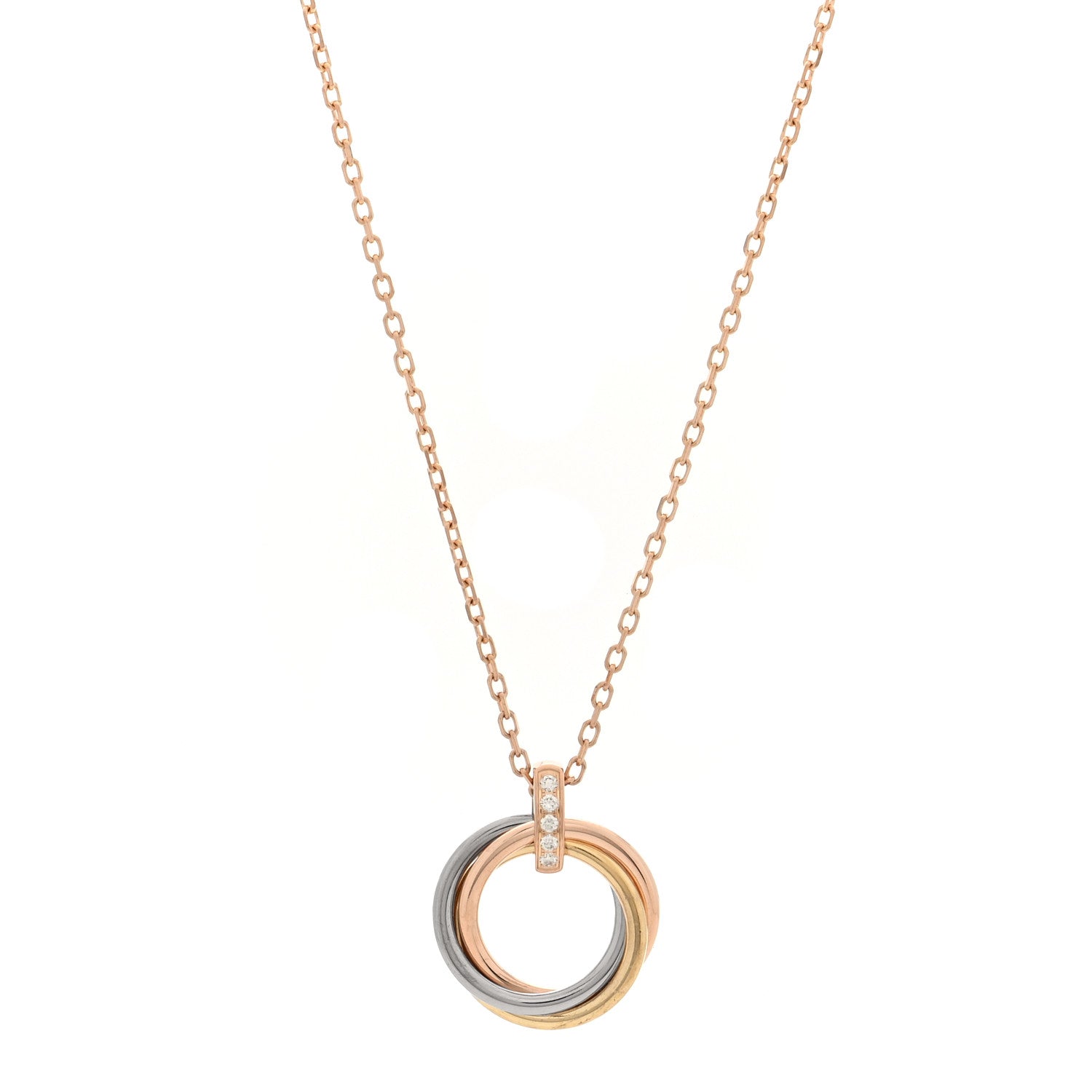 Cartier 18K Pink White Yellow Gold Diamond Trinity Pendant Necklace 1 of 5