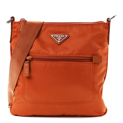 Prada Tessuto Nylon Saffiano Flat Messenger Bag Papaya 1 of 11