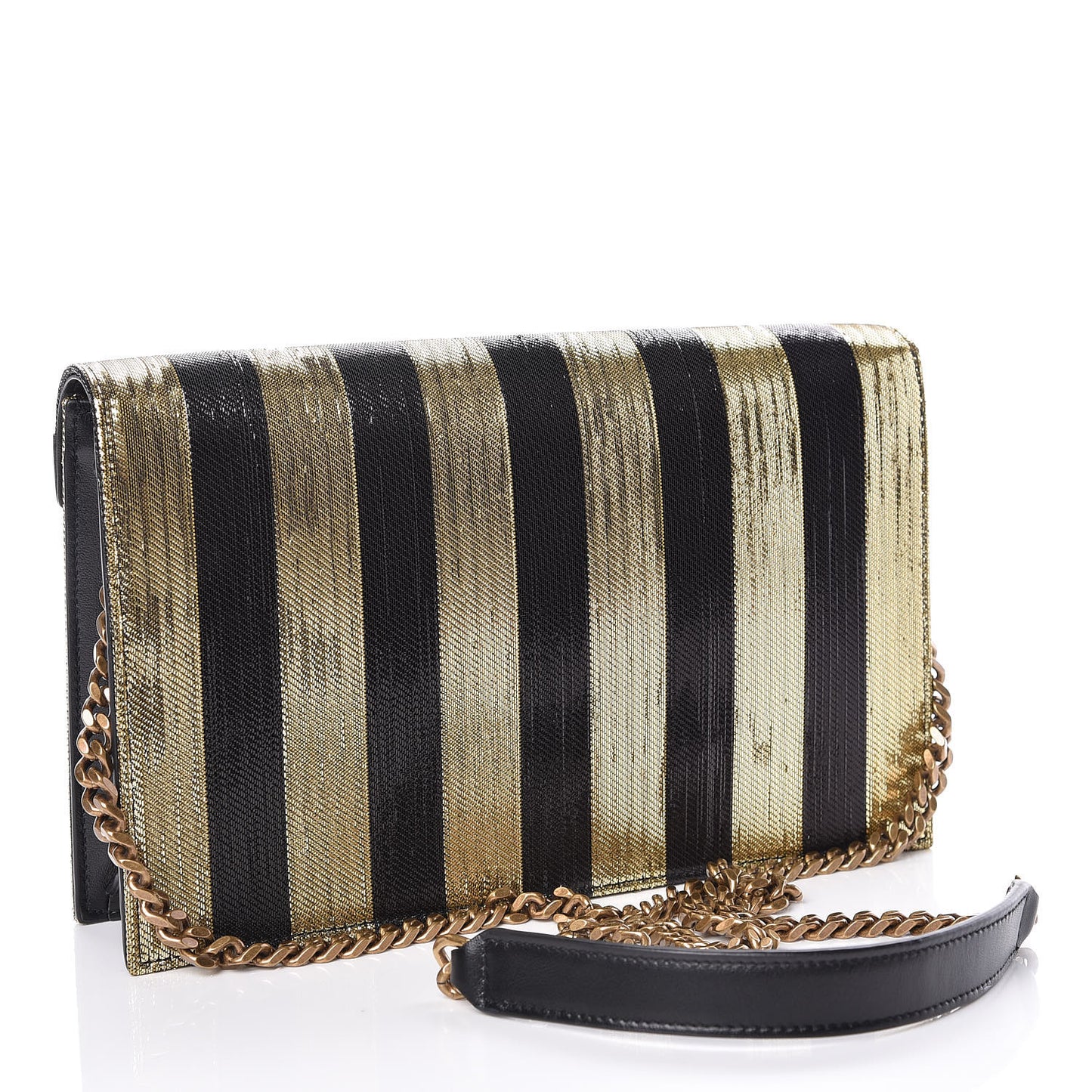 Metallic Silk Calfskin Striped Le Sept Chain Bag Black Gold