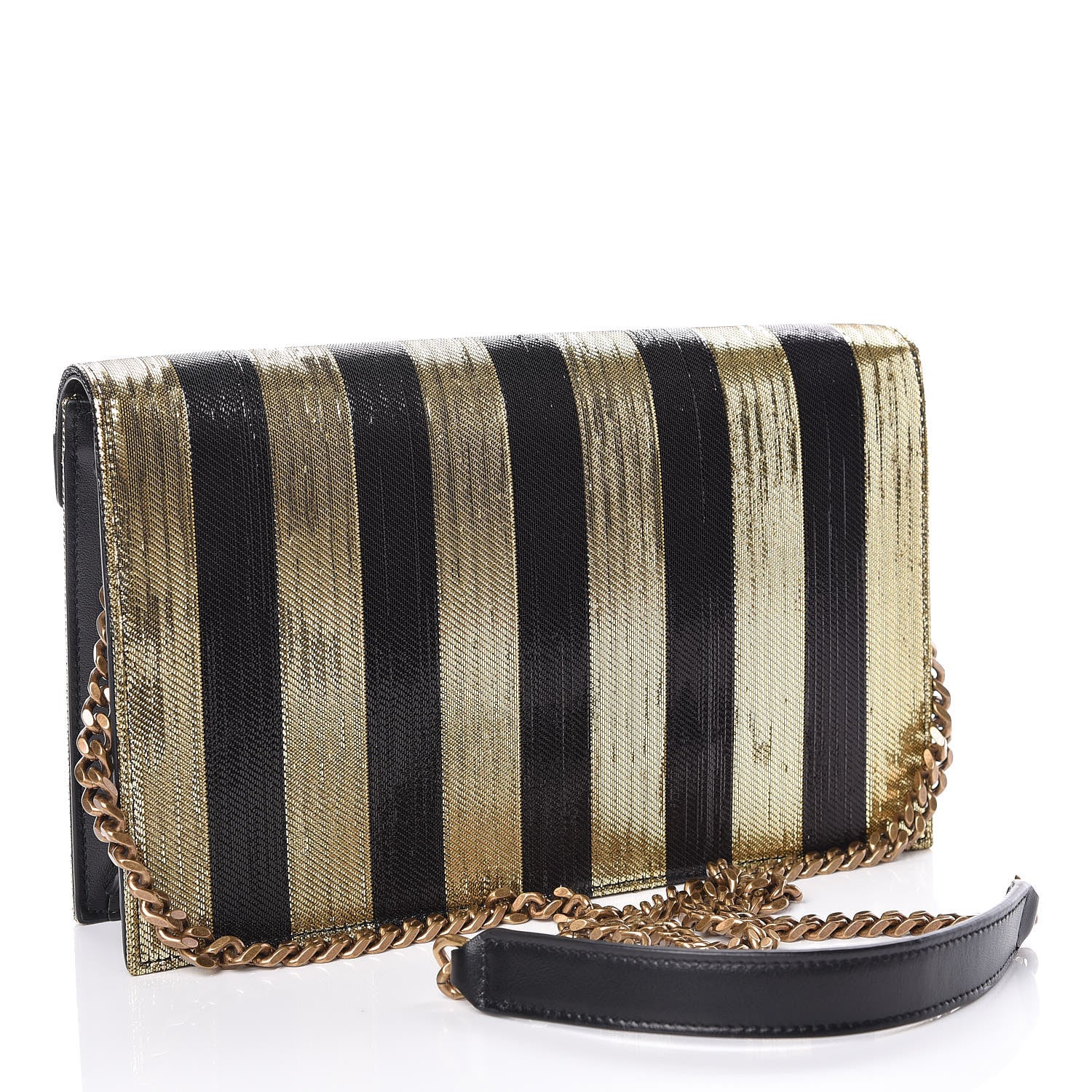 Saint Laurent Metallic Silk Calfskin Striped Le Sept Chain Bag Black Gold 3 of 10