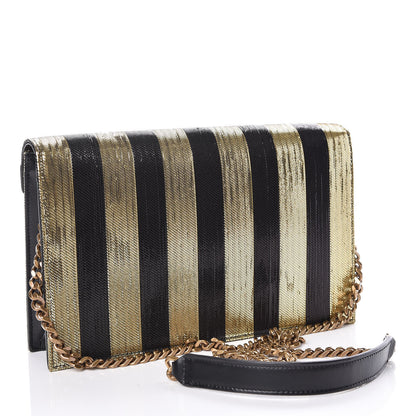 Saint Laurent Metallic Silk Calfskin Striped Le Sept Chain Bag Black Gold 3 of 10