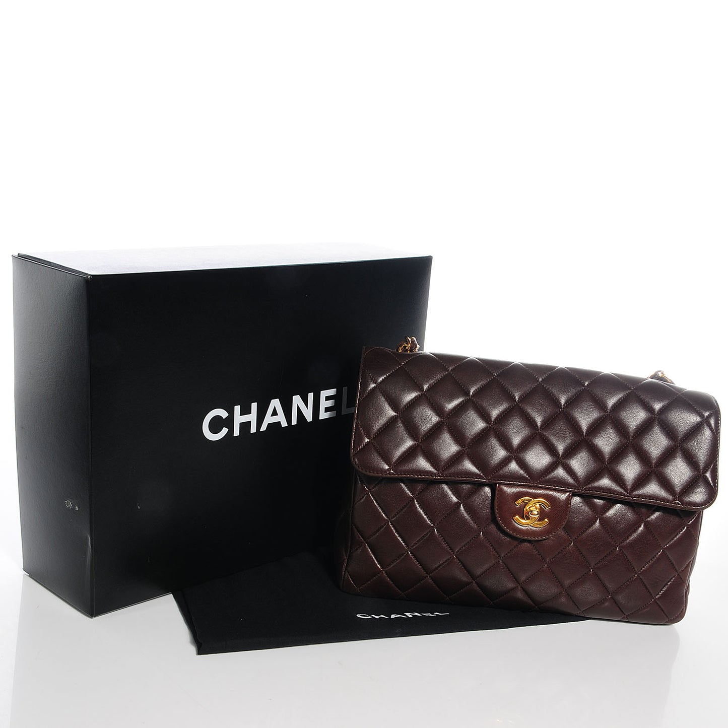 Lambskin Quilted Jumbo Flap Brown