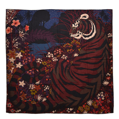 Hermes Cashmere Silk Tyger Tyger Shawl 140 Bleu Nuit Acajou Prune 1 of 6