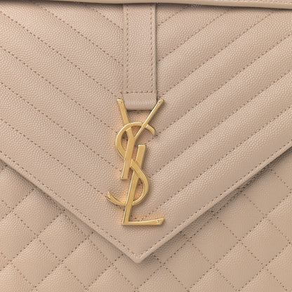 Saint Laurent Grain De Poudre Mixed Matelasse Large Triquilt Monogram Satchel Dark Beige 8 of 10