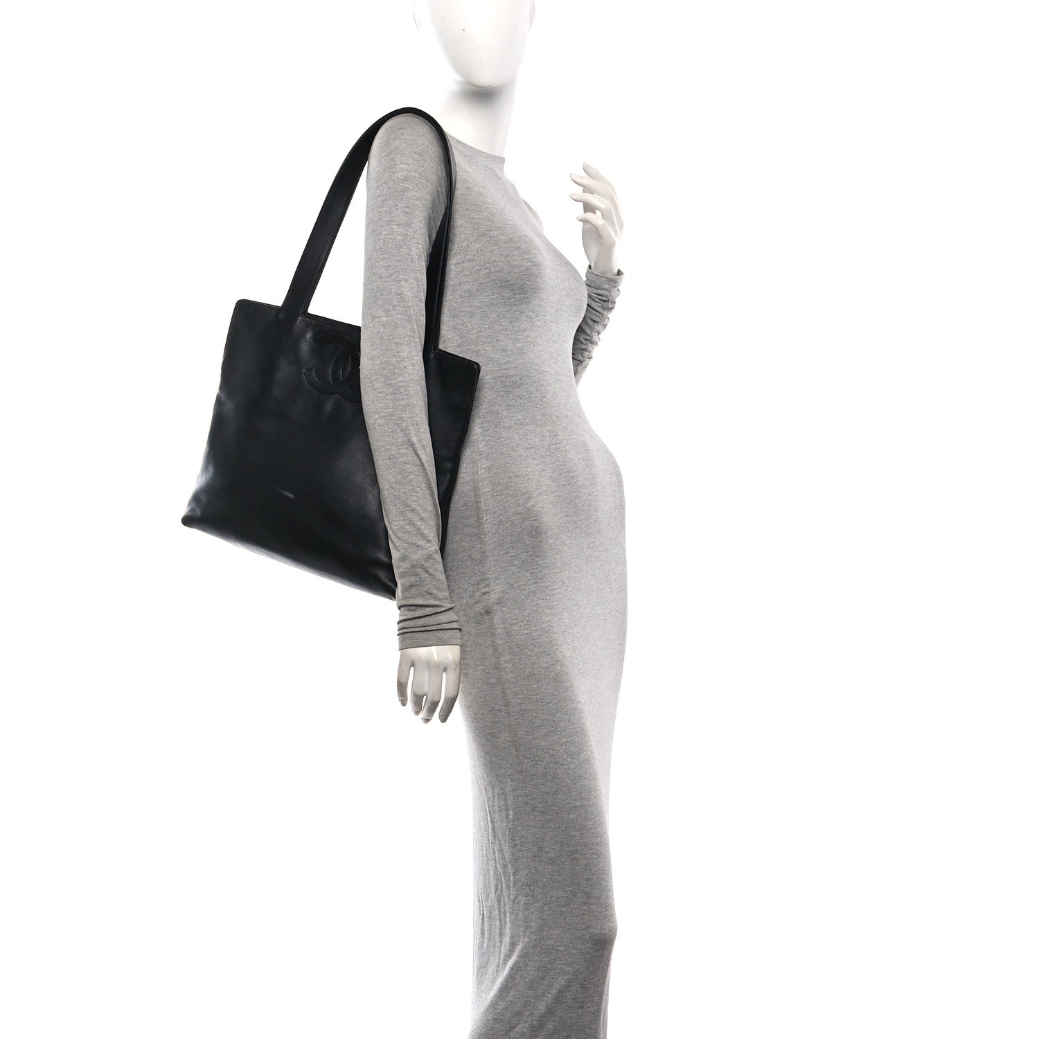 Chanel Calfskin Embossed CC Shoulder Bag Black 2 of 10