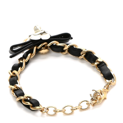 Chanel Metal Calfskin Crystal Chain 90's Camellia Bracelet Black Gold 2 of 4