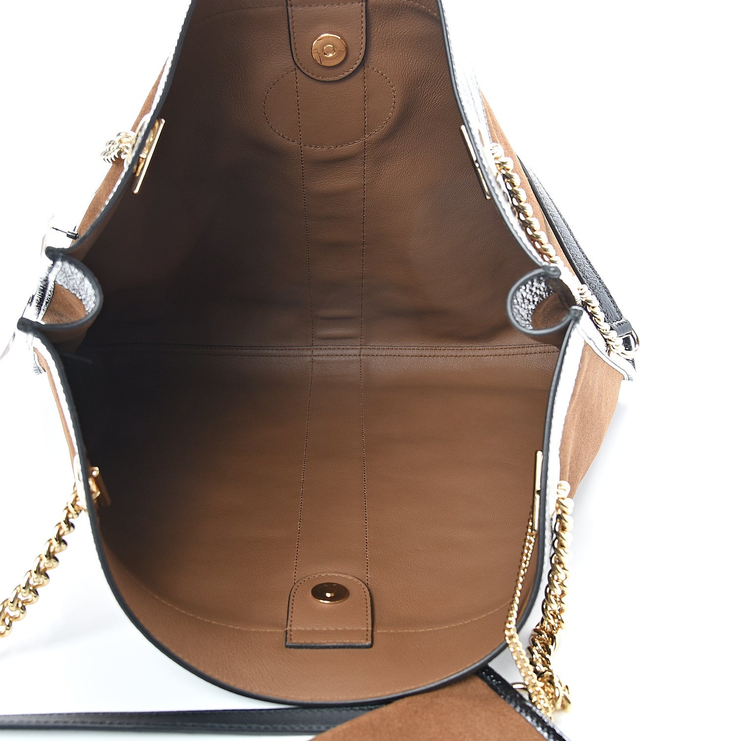 Suede Patent Large Rajah Chain Tote Nocciola Black
