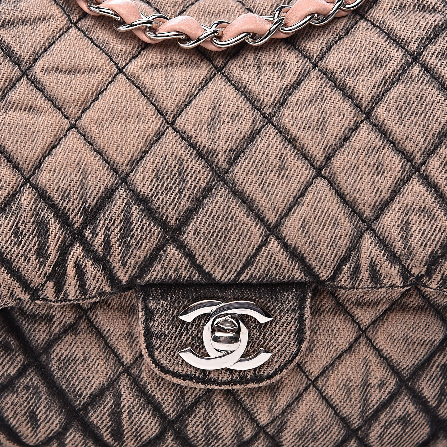 Denim Quilted Small Flap Light Pink Black