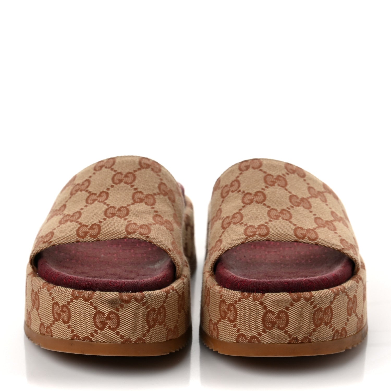 Gucci Canvas GG Monogram Angelina Platform Slide Sandals 37 Beige Ruggine 2 of 8