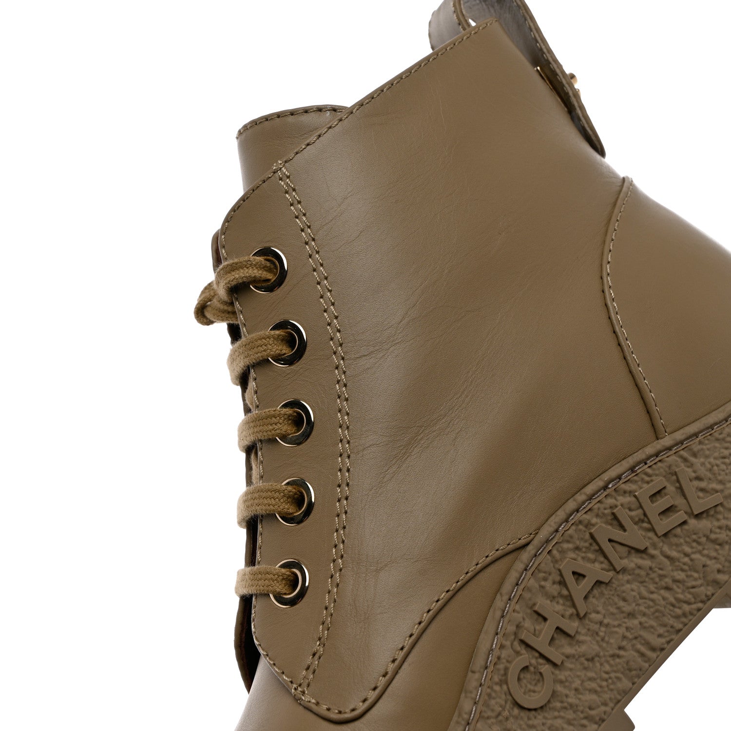 Chanel Calfskin CC Turnlock Lace Up Boots 40 Beige 10 of 12