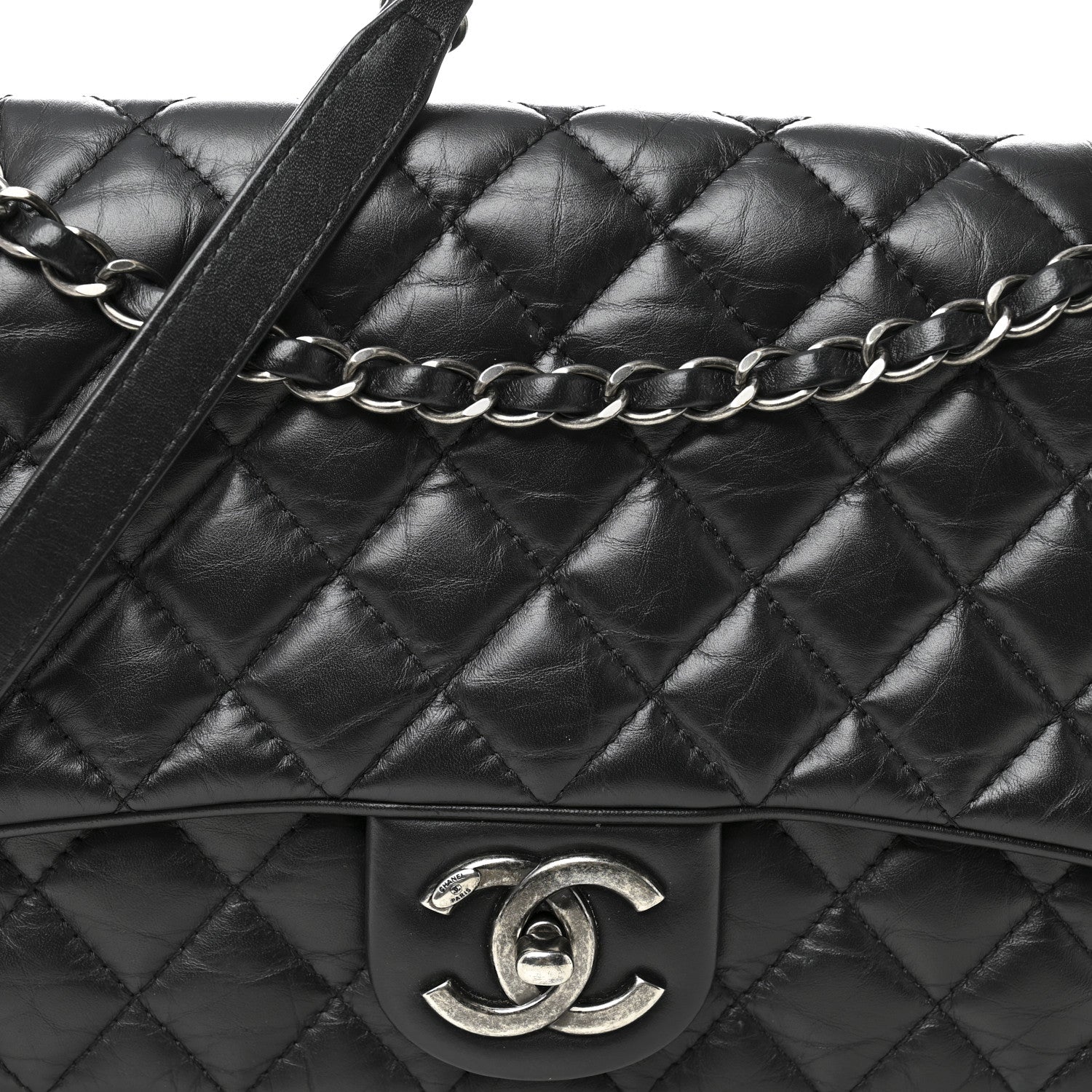 Chanel Aged Calfskin Quilted Medium Easy Flap Black Black 8 of 10