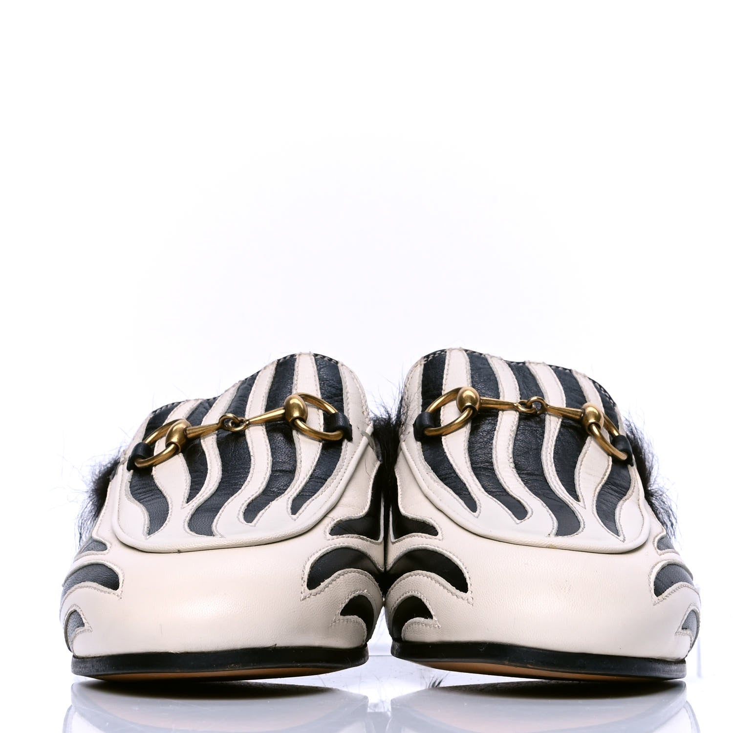 Gucci Malaga Kid Fur Zebra Inlay Womens Princetown Slippers 36.5 Mystic White Black 2 of 4
