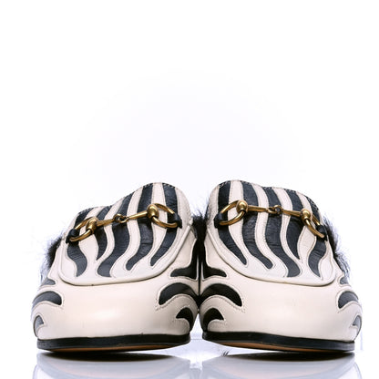 Gucci Malaga Kid Fur Zebra Inlay Womens Princetown Slippers 36.5 Mystic White Black 2 of 4