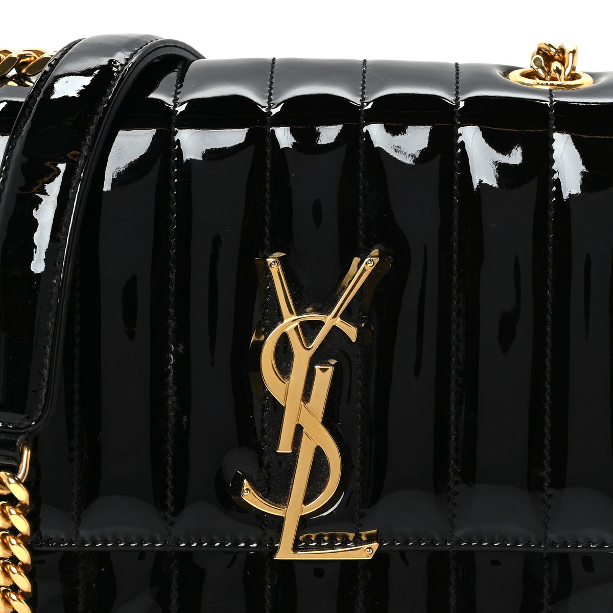 Patent Calfskin Matelasse Monogram Small Vicky Chain Bag Black