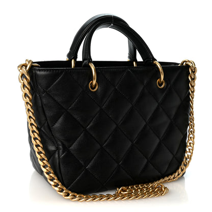 Chanel Lambskin Quilted Small Top Handle Shopping Bag Black 5 of 19