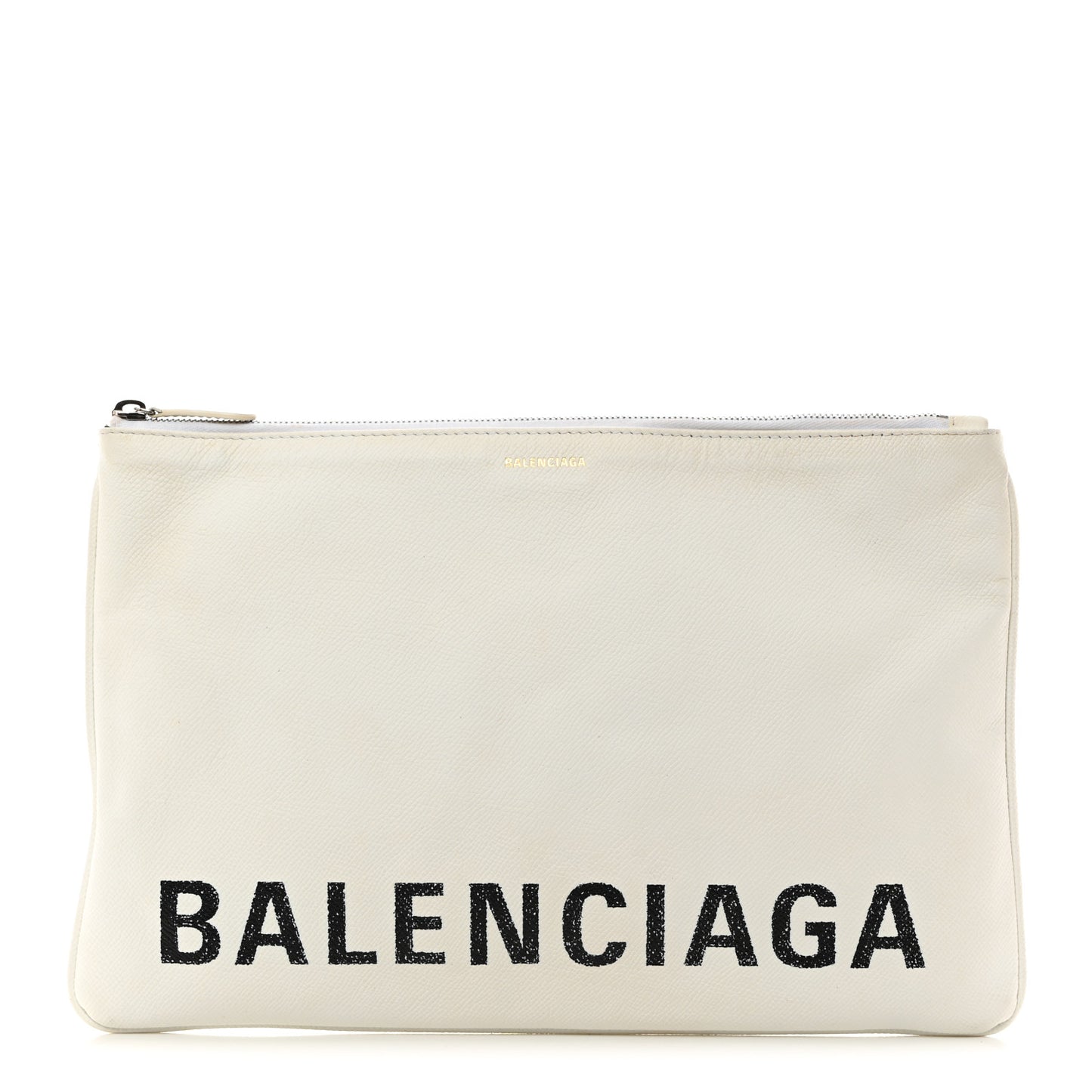 Calfskin Logo Large Zip Pouch White