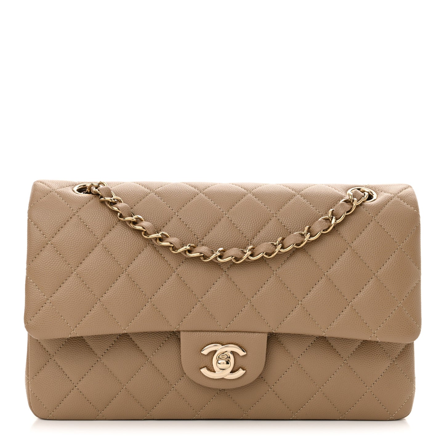 Caviar Quilted Medium Double Flap Dark Beige