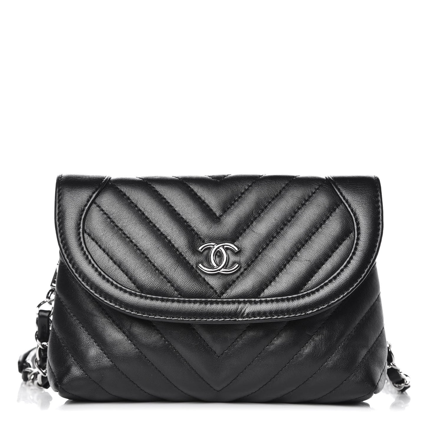 Calfskin Chevron Waist Belt Bag Black