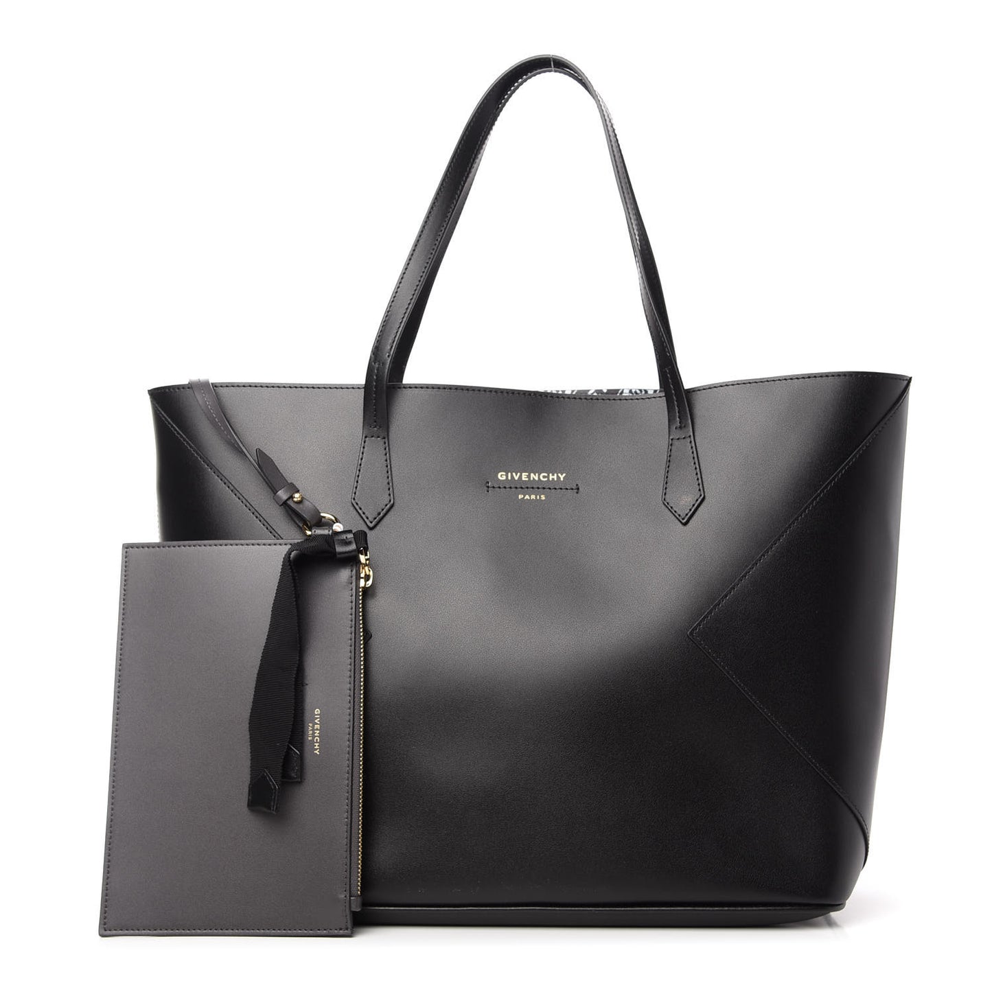 Smooth Calfskin Wing Shopper Tote Black White